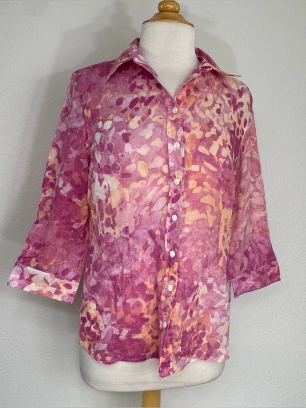 Coldwater Creek Womens Pink Peach Abstract Lightweight Cotton Shirt Size Small